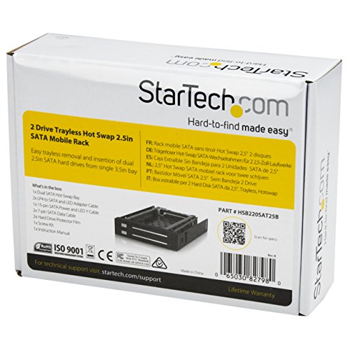 StarTech HSB220SAT25B - Rack móvil de 2 Discos Duros SATA 2.5" y 3.5"