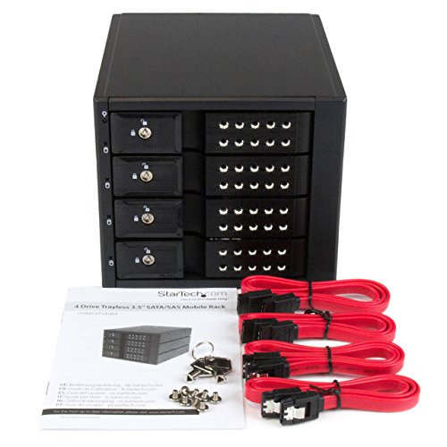 StarTech.com HSB4SATSASBA - Rack móvil con 4 bahías de 3.5 sin bandeja, SAS II SATA III