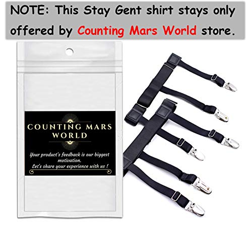 STAY GENT 2 Pares(4 piezas) de Tirantes Camisas Shirt Stays Estilo Manténgase Camisas de Vestir con Ligas Antideslizantes y Correas Ajustables, Negro