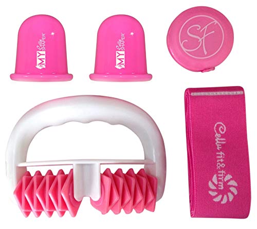 Stephanie Franck Beauty Set Anticelulitico2 con uno Rodillo Masaje, dos Ventosas y una Elastica Fitness (Rosa)