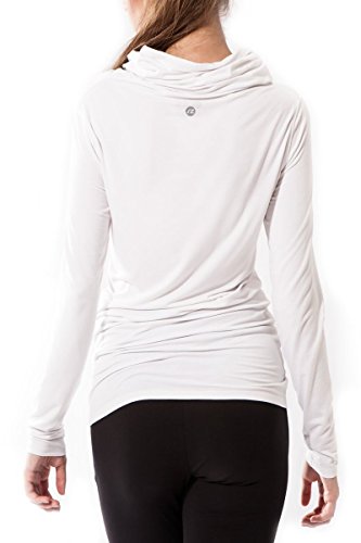 Sternitz Camisa Fitness para Mujer, Bhakti Hoodie, Ideal para Hacer Pilates, Yoga y Cualquier Deporte, Tela de bambú, ecológica y Suave. Cuello Largo. (M, Blanco)