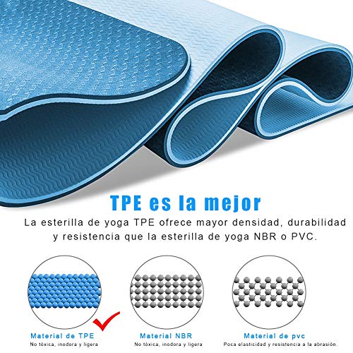 StillCool Esterilla Yoga TPE, Colchoneta de Yoga Antideslizante con Correa de Hombro Elástica para Gimnasia Pilates Gimnasia en Fitness Casa y Al Aire Libre, 183 x 61 x 0,6 cm - Azul