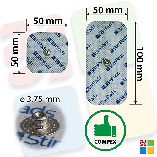 StimPads Electrodos para Compex*, Promopack con 12 electrodos (4 electrodos 50x100mm "UN Snap" y 8 electrodos 50x50mm). ¡Ahorra un 60% en comparación con los Originales!