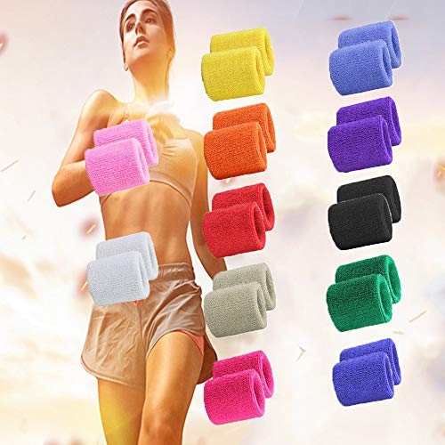 STONCEL 12 Pares Muñequeras de algodón coloridas Pulseras deportivas Muñequeras de muñeca Muñequeras para baloncesto, tenis, gimnasia, golf, correr (12)