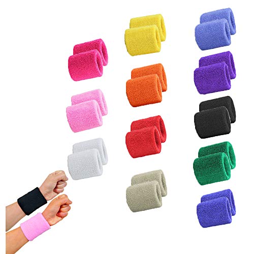 STONCEL 12 Pares Muñequeras de algodón coloridas Pulseras deportivas Muñequeras de muñeca Muñequeras para baloncesto, tenis, gimnasia, golf, correr (12)