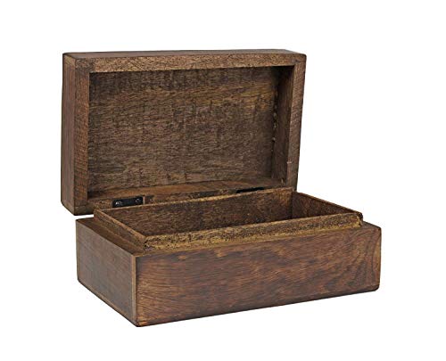 Store Indya Regalo de rakhi para hermana - Joyería de madera de estilo rústico, caja de abalorios / organizador de almacenamiento de recuerdos con diseño celta tallado a mano [8x5] [marrón]
