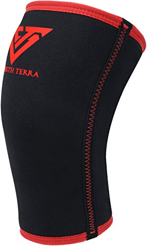 Strength Terra® Rodilleras neopreno 7 mm para Halterofilia, Powerlifting, Strongman, Weightlifting, Crossfit, musculación, 30 cm, Gran compresión, soporte Squat, vendaje de protección rodilla, 1 par M