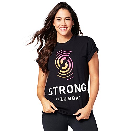 STRONG by Zumba Fitness Camiseta Unisex Transpirable de Diseño Gráfico Ropa Hombre y Mujer, Back to Black, XS/S