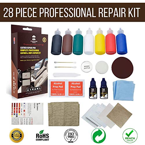 Strongman Tools | Pro Leather and Vinyl Repair Kit, No Heat, Quick Dry, Simple 7 Step Instructions, Match Any Color, Car Seats, Sofas, Bags, Shoes, Jackets, Boat Seats