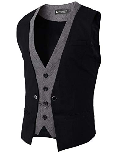 STTLZMC Hombre Chaleco de Traje Blazers Waistcoat sin Manga 2in1 Formal Boda Ceremonia,Negro,x-Large