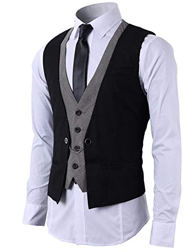 STTLZMC Hombre Chaleco de Traje Blazers Waistcoat sin Manga 2in1 Formal Boda Ceremonia,Negro,x-Large