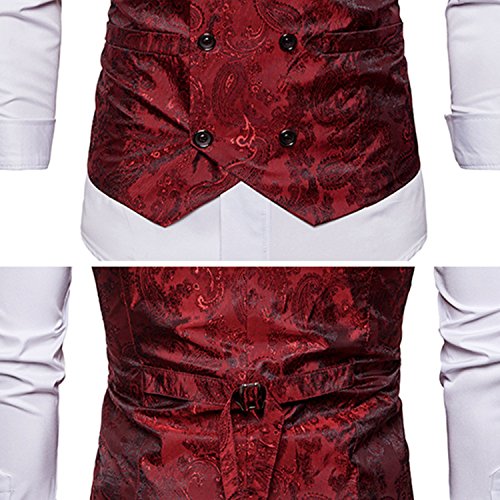 STTLZMC Hombre Paisley Chaleco Sin Mangas Retro Trajes Banquete Ceremonia,Rojo,M