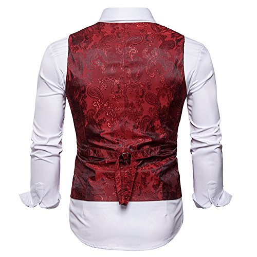 STTLZMC Hombre Paisley Chaleco Sin Mangas Retro Trajes Banquete Ceremonia,Rojo,M