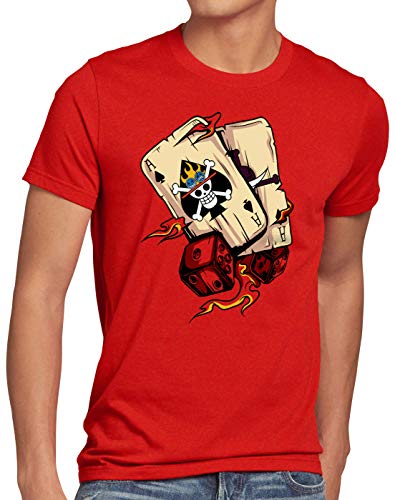 style3 One Ace Camiseta para Hombre T-Shirt Poker Piece Sombreros Anime Manga, Talla:M, Color:Rojo