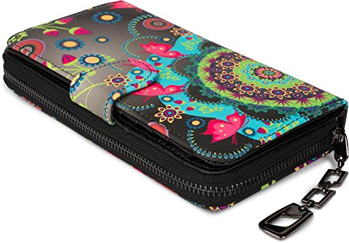 styleBREAKER Monedero con Motivo de Flores étnicas y floración, diseño Vintage, Cremallera, Mujeres 02040040, Color:Negro-Gris-Rosa-Verde-Turquesa