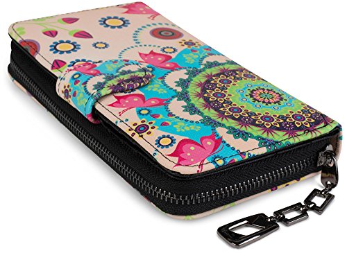 styleBREAKER Monedero con Motivo de Flores étnicas y floración, diseño Vintage, Cremallera, Mujeres 02040040, Color:Rosa-Verde-Turquesa-Fucsia