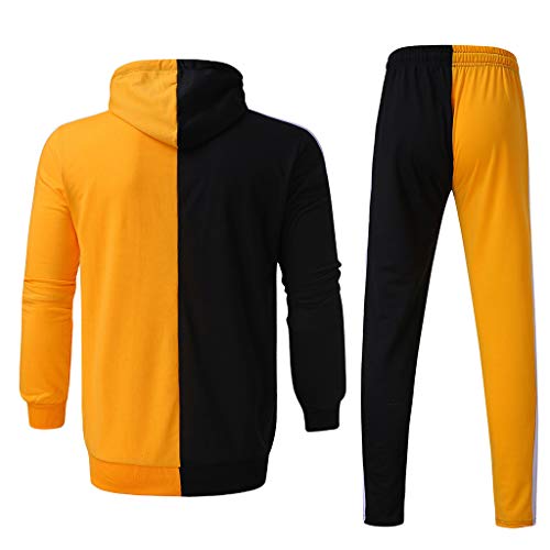 Subfamily Conjunto de Pantalones de Suéter con Cremallera y Paneles de Manga Larga con Bolsillo para Hombres, Patchwork Cremallera Sudadera Top Pantalones Conjuntos Traje Deportivo Chándal Naranja L