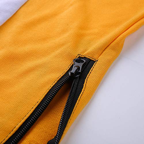 Subfamily Conjunto de Pantalones de Suéter con Cremallera y Paneles de Manga Larga con Bolsillo para Hombres, Patchwork Cremallera Sudadera Top Pantalones Conjuntos Traje Deportivo Chándal Naranja L