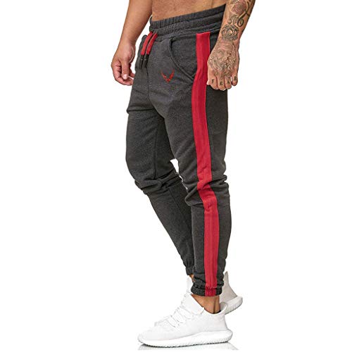 Subfamily Pantalón Deportivo Casual para Hombre, Moda Casual Deportes Al Aire Libre Correr Cordón Imprimir Pantalones Largos Gris Oscuro S