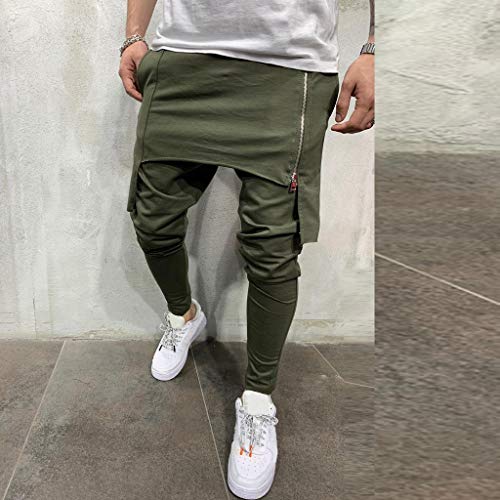 Subfamily Pantalón Deportivo para Hombre con Herramientas de Doble Costura En Color Liso Pantalones Cortos de Cremallera de Doble Capa Pantalones Deportivos de Bolsillo de Trabajo Ejercito Verde XXXL