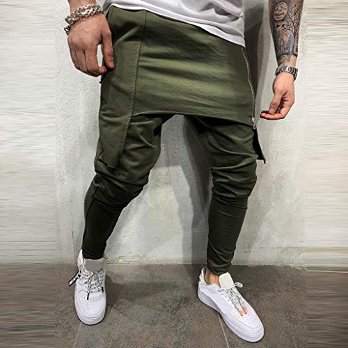 Subfamily Pantalón Deportivo para Hombre con Herramientas de Doble Costura En Color Liso Pantalones Cortos de Cremallera de Doble Capa Pantalones Deportivos de Bolsillo de Trabajo Ejercito Verde XXXL