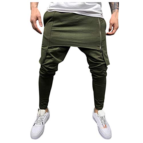 Subfamily Pantalón Deportivo para Hombre con Herramientas de Doble Costura En Color Liso Pantalones Cortos de Cremallera de Doble Capa Pantalones Deportivos de Bolsillo de Trabajo Ejercito Verde XXXL