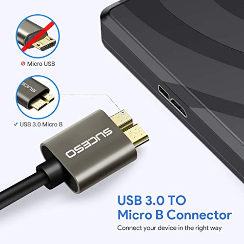 SUCESO Cable Micro B 3.0 [0.5M] Cable USB 3.0 Tipo A a Micro B Macho Cable de Sincronización 5 Gbps para Discos duros Externos WD,Toshiba Canvio,Seagate,Cables rápido 3.0 para Samsung Galaxy S5,Note 3