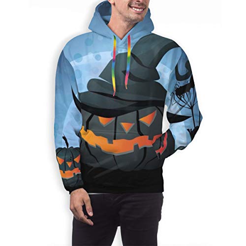 Sudadera con Capucha para Hombre Angry Jack O Lanterns On Full Moon Vector Illustration. Spooky Pumpkin In Witchs Cap, L Sudadera