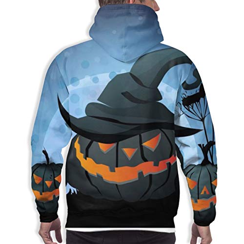 Sudadera con Capucha para Hombre Angry Jack O Lanterns On Full Moon Vector Illustration. Spooky Pumpkin In Witchs Cap, L Sudadera