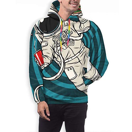 Sudadera con Capucha para Hombre Astronaut In Zero Gravity with Fast Food. Pop Art Retro Vector Illustration, L Sudadera