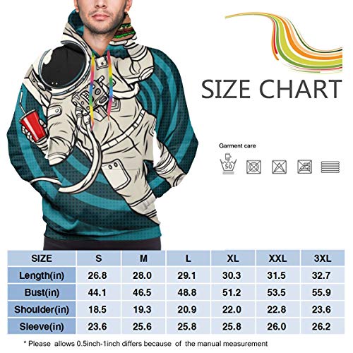 Sudadera con Capucha para Hombre Astronaut In Zero Gravity with Fast Food. Pop Art Retro Vector Illustration, L Sudadera