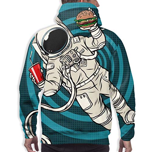 Sudadera con Capucha para Hombre Astronaut In Zero Gravity with Fast Food. Pop Art Retro Vector Illustration, L Sudadera
