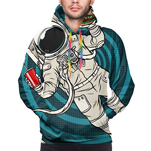 Sudadera con Capucha para Hombre Astronaut In Zero Gravity with Fast Food. Pop Art Retro Vector Illustration, L Sudadera