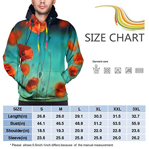 Sudadera con Capucha para Hombre Blooming Red Poppies In A Field In Spring In Nature sobre un Fondo Turquesa, Sudadera XXL