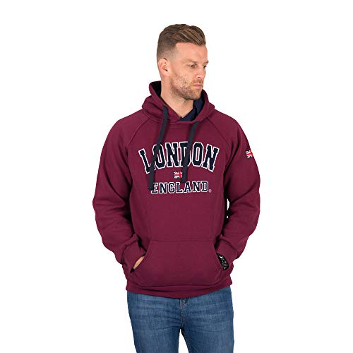 Sudadera con capucha para hombre de Londres, Inglaterra, con diseño de la bandera británica Rojo rojo (Maroon) XL