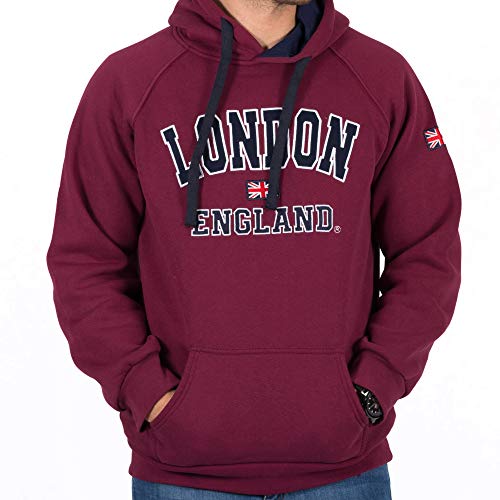 Sudadera con capucha para hombre de Londres, Inglaterra, con diseño de la bandera británica Rojo rojo (Maroon) XL