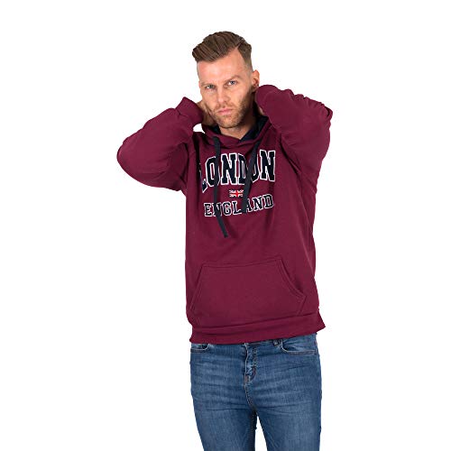 Sudadera con capucha para hombre de Londres, Inglaterra, con diseño de la bandera británica Rojo rojo (Maroon) XL