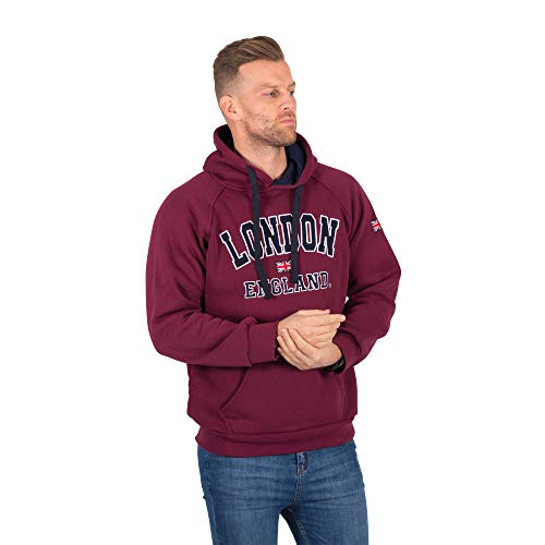 Sudadera con capucha para hombre de Londres, Inglaterra, con diseño de la bandera británica Rojo rojo (Maroon) XL