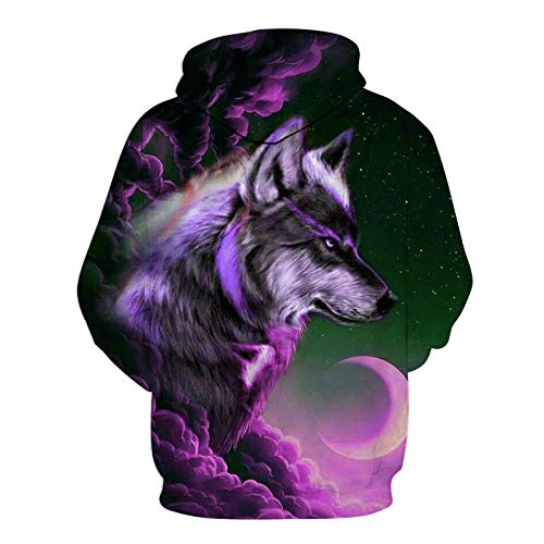 Sudadera Con Estampado 3D,Moda Unisex Sudadera Hombres Mujeres Novedad Singular Animal Lobo Púrpura Impresión Digital Abstracto Pullover Par Plus Size Manga Larga Sudadera Con Capucha Con Bolsillos