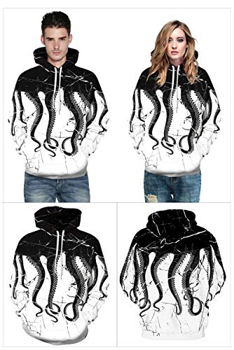 Sudadera Con Estampado 3D,Sudadera Unisex Hombres Mujeres Novedad Singular Pulpo Negro De Impresión Digital 3D Hooded Pullover Otoño Invierno Flojo Plus Size Ocio Pareja De Manga Larga Con Capucha