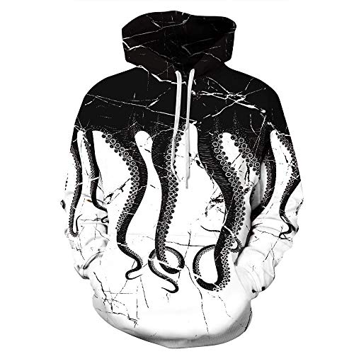 Sudadera Con Estampado 3D,Sudadera Unisex Hombres Mujeres Novedad Singular Pulpo Negro De Impresión Digital 3D Hooded Pullover Otoño Invierno Flojo Plus Size Ocio Pareja De Manga Larga Con Capucha