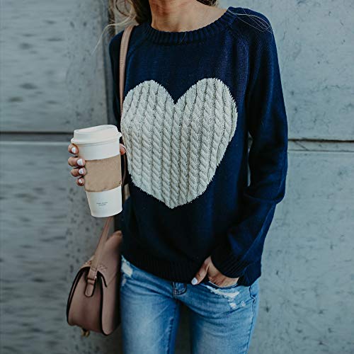 Sudadera de Mujer Básica Knit Love Suéter Moda O-Cuello Otoño Invierno de Gran tamaño Chaqueta de Deporte de los Deportes Manga Larga Irregular Jerséis riou