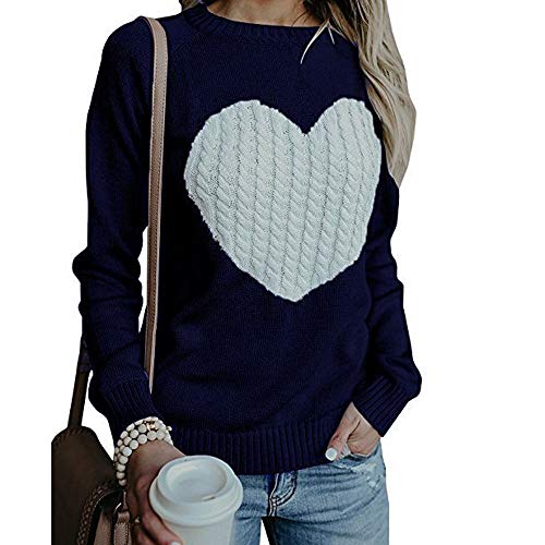 Sudadera de Mujer Básica Knit Love Suéter Moda O-Cuello Otoño Invierno de Gran tamaño Chaqueta de Deporte de los Deportes Manga Larga Irregular Jerséis riou