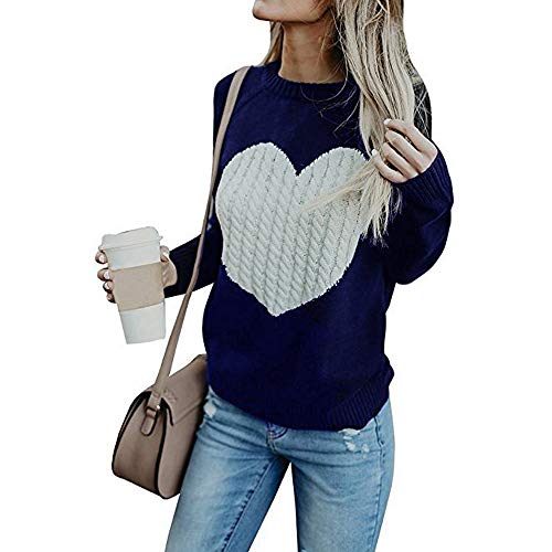 Sudadera de Mujer Básica Knit Love Suéter Moda O-Cuello Otoño Invierno de Gran tamaño Chaqueta de Deporte de los Deportes Manga Larga Irregular Jerséis riou