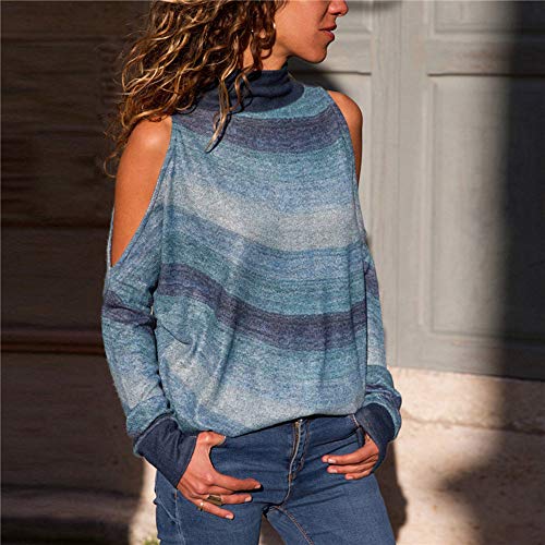 Sudadera para Mujer,Moda Manga Larga Casual Fuera del Hombro Sudaderas Cortos Cuello Redondo Jersey Mujer Otoño Primavera Blusa Tops Tumblr Suéter Mujer Abrigo Deportiva vpass (Azul1, L)