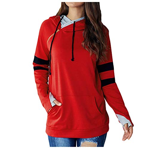 Sudadera Raglán Mujer con Capucha Hoodie de Empalme Tallas Grandes Ropa Deportiva Trail Running Sweatshirt Adolescentes Chica de Manga Larga Pullover Yvelands(Rojo,M)