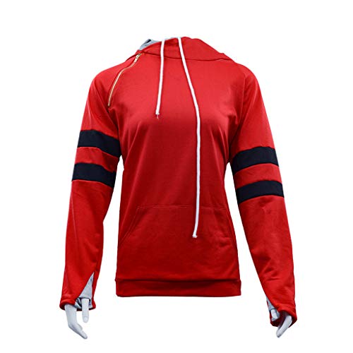 Sudadera Raglán Mujer con Capucha Hoodie de Empalme Tallas Grandes Ropa Deportiva Trail Running Sweatshirt Adolescentes Chica de Manga Larga Pullover Yvelands(Rojo,M)