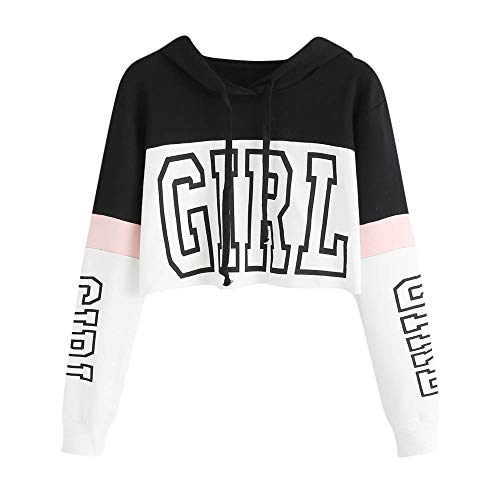 Sudaderas Adolescentes Chicas, Fossen Sudaderas Mujer Tumblr con Capucha - Emoticon Estampado Blusa Tops Camiseta de Manga Larga (Girl - Blanco, S)