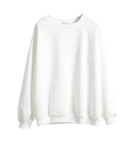 Sudaderas Mujer sin Capucha Sudaderas Lisas Chicas Sudadera Oversize Mujer Tallas Grandes Casual Sudadera Manga Larga Cuello Redondo Basicas Anchas Juveniles Chica Invierno Pullover Simples Blanco 2XL