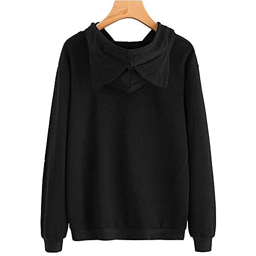 Sudaderas para Mujer,RETUROMMujer Sudadera Tumblr Larga con Capucha Gato Oreja 1'M A Cat Sudaderas para Adolescentes Chicas Camiseta de Manga Larga Blusa Camisa Pullovers (M, Negro)